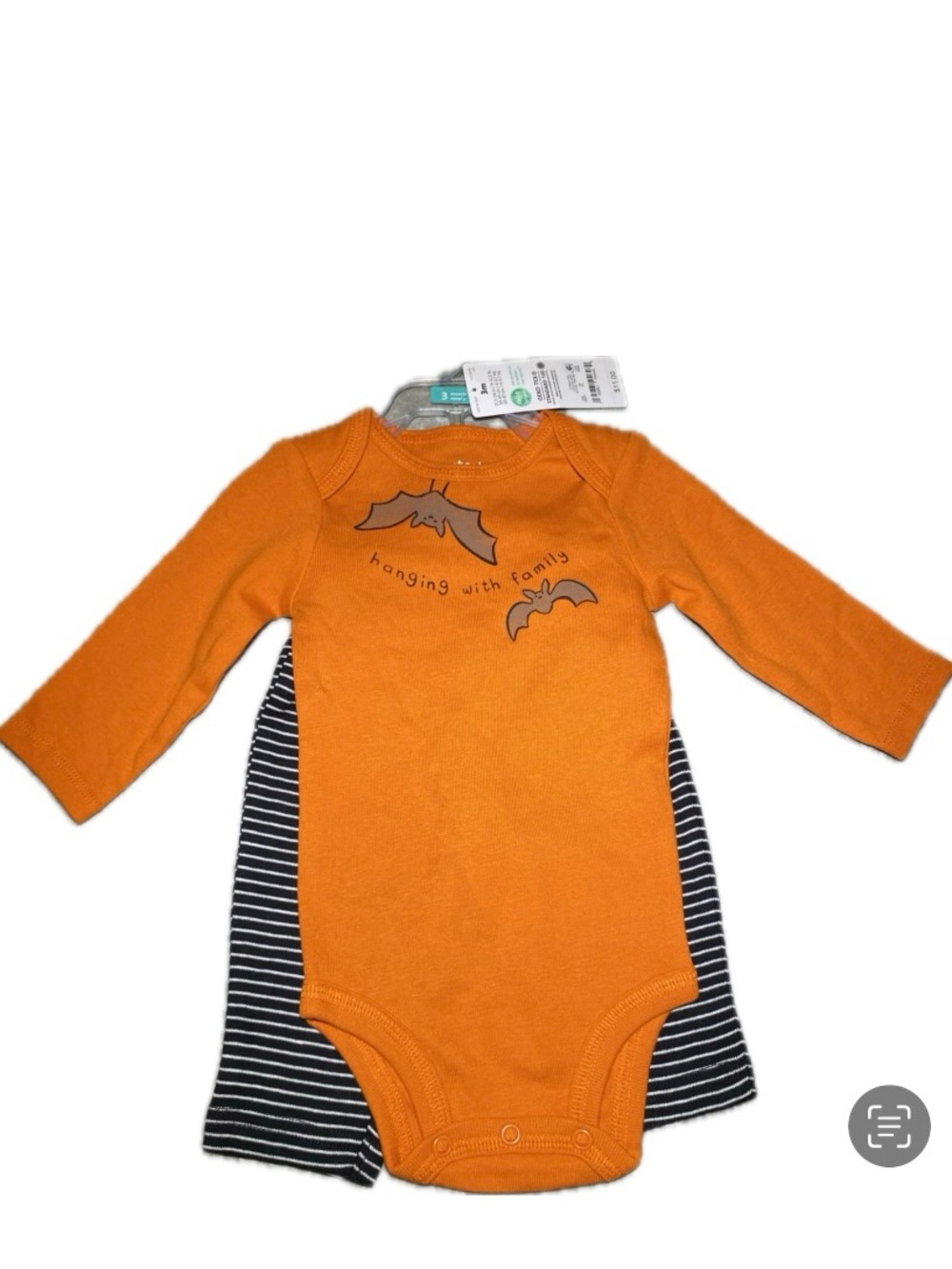 Carter's Orange Long-Sleeve Bat Graphic One-Piece Bodysuit